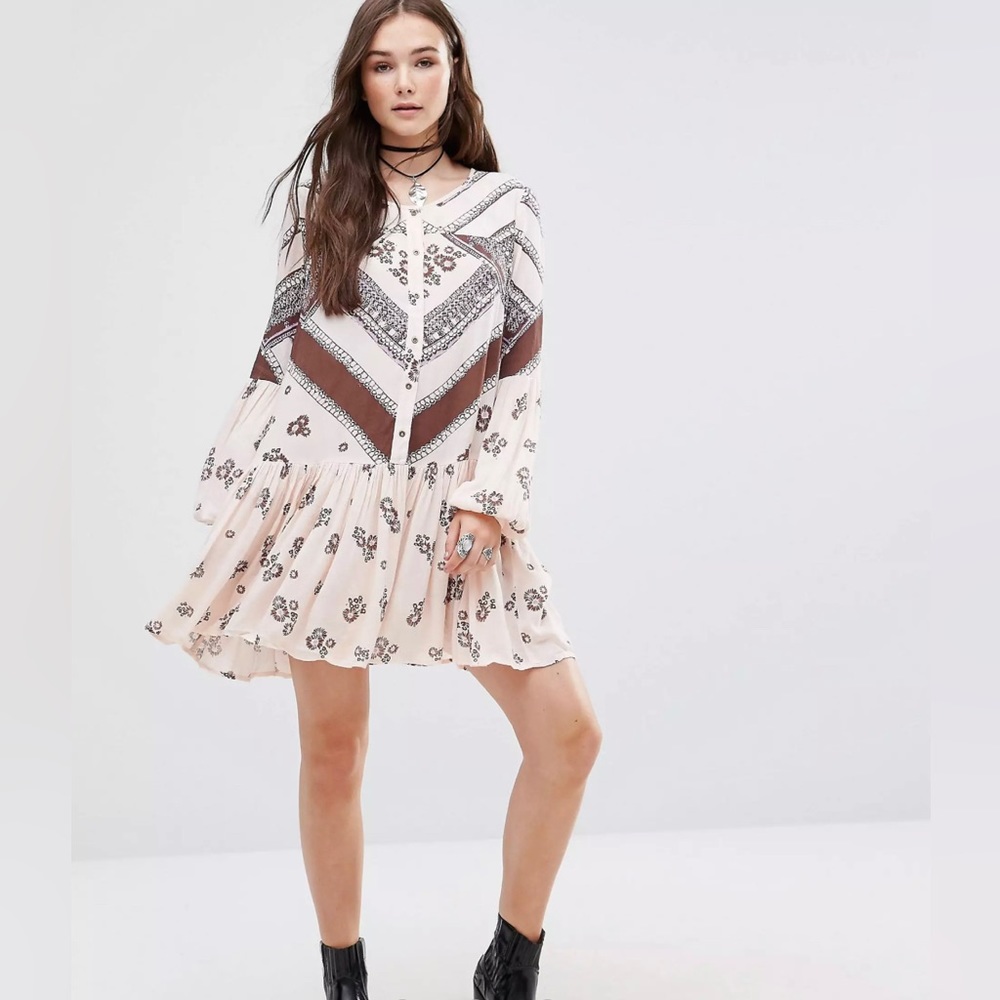 Free People Mini Dress From Your Heart Beige Blush- Size M- EUC